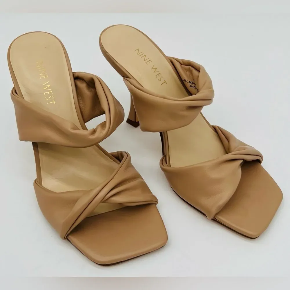 New! NINE WEST Women’s Sashah 3 Heeled Dress Sandals Light Natural - Picture 1 of 16